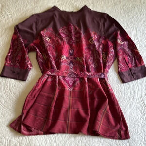 Tunic Top Women’s 2X Paisley & Plaid Print‎ Plum Silky Party Boho